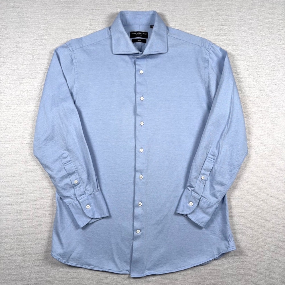 Spier & Mackay Slim Fit Long Sleeve Shirt Mens 16.5/33 Blue Cotton Button Up
